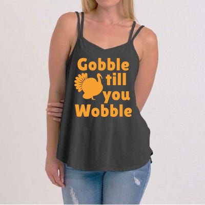 Gobble Til You Wobble Thanksgiving Turkey Present Women's Strappy Tank