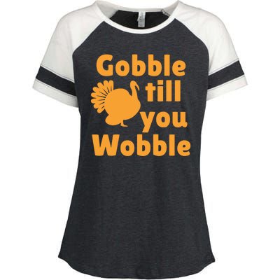 Gobble Til You Wobble Thanksgiving Turkey Present Enza Ladies Jersey Colorblock Tee