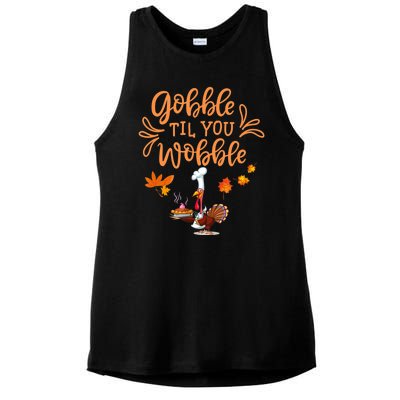 Gobble Til You Wobble Thanksgiving Ladies PosiCharge Tri-Blend Wicking Tank