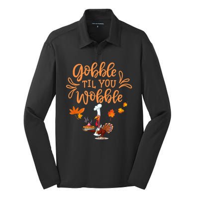 Gobble Til You Wobble Thanksgiving Silk Touch Performance Long Sleeve Polo