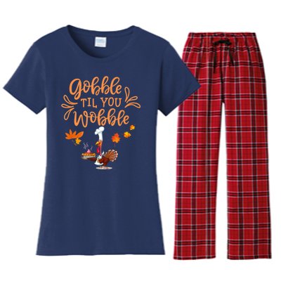 Gobble Til You Wobble Thanksgiving Women's Flannel Pajama Set