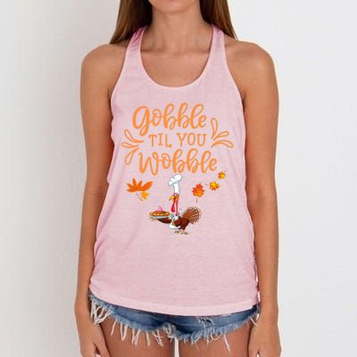 Gobble Til You Wobble Thanksgiving Women's Knotted Racerback Tank