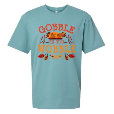 Gobble Til You Wobble Turkey Day Fall Thanksgiving Sueded Cloud Jersey T-Shirt