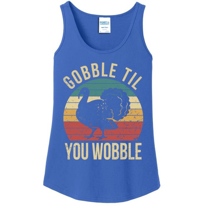 Gobble Till You Wobble Vintage Retro Thanksgiving Turkey Gift Ladies Essential Tank