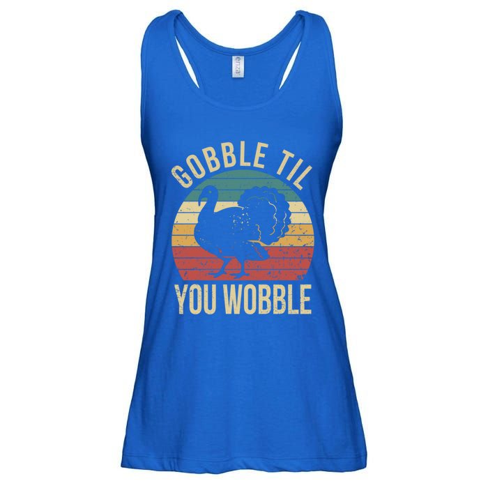 Gobble Till You Wobble Vintage Retro Thanksgiving Turkey Gift Ladies Essential Flowy Tank