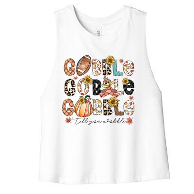 Gobble Till You Wobble Funny Thanksgiving Wobble Wobble Gift Women's Racerback Cropped Tank