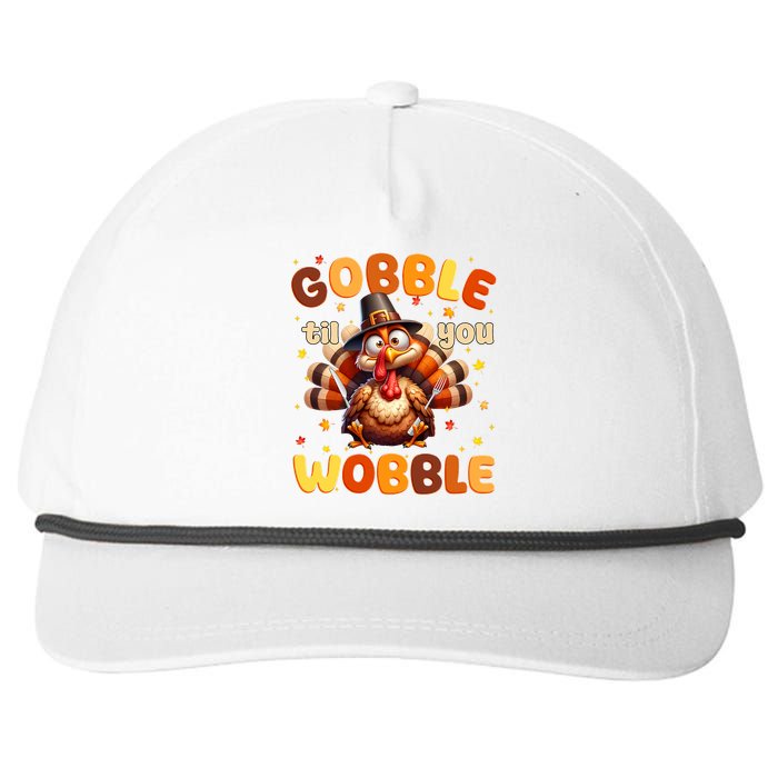 Gobble Til You Wobble Thanksgiving Turkey Snapback Five-Panel Rope Hat