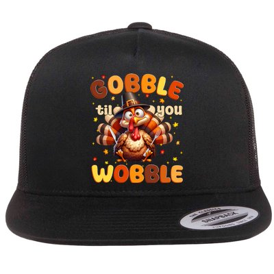 Gobble Til You Wobble Thanksgiving Turkey Flat Bill Trucker Hat