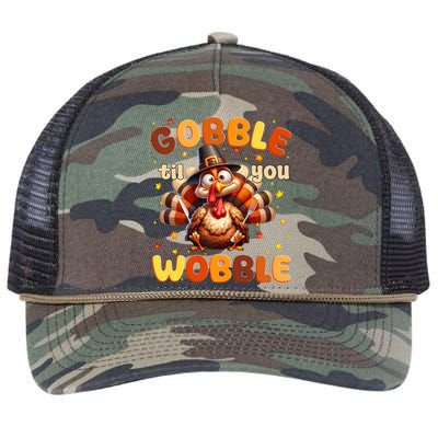 Gobble Til You Wobble Thanksgiving Turkey Retro Rope Trucker Hat Cap