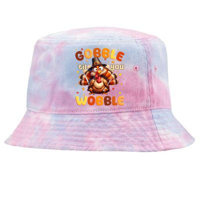 Gobble Til You Wobble Thanksgiving Turkey Tie-Dyed Bucket Hat