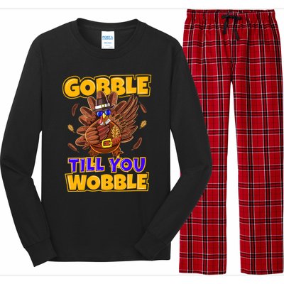 Gobble Till You Wobble Turkey Outfit Thanksgiving Gift Long Sleeve Pajama Set