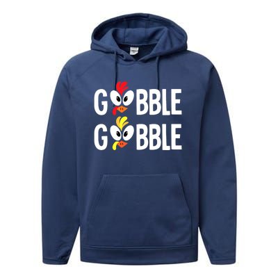 Gobble Til You Wobble Cute Turkey Thanksgiving Leopard Performance Fleece Hoodie