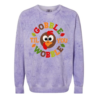 Gobble Til You Wobble Vintage Thanksgiving Funny Gift Colorblast Crewneck Sweatshirt