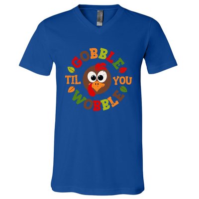 Gobble Til You Wobble Vintage Thanksgiving Funny Gift V-Neck T-Shirt