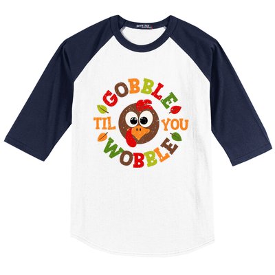 Gobble Til You Wobble Vintage Thanksgiving Funny Gift Baseball Sleeve Shirt