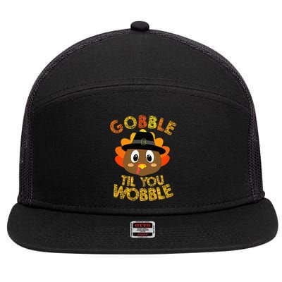 Gobble Til You Wobble Baby Outfit Thanksgiving 7 Panel Mesh Trucker Snapback Hat