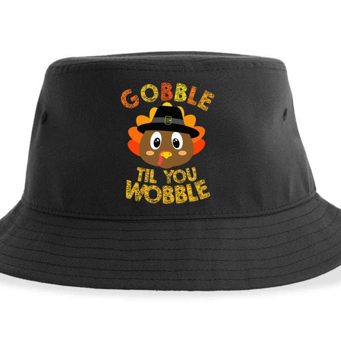 Gobble Til You Wobble Baby Outfit Thanksgiving Sustainable Bucket Hat