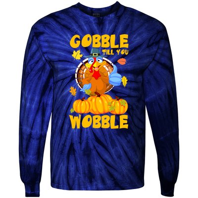 Gobble Till You Wobble Boys Thanksgiving Pumpkin Tie-Dye Long Sleeve Shirt