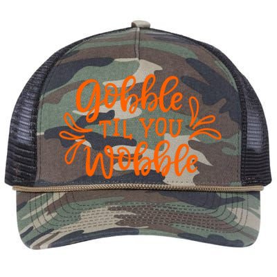 Gobble Til You Wobble Thanksgiving Funny Retro Rope Trucker Hat Cap