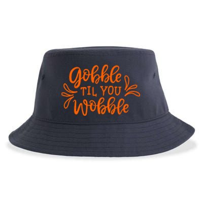 Gobble Til You Wobble Thanksgiving Funny Sustainable Bucket Hat