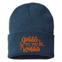 Gobble Til You Wobble Thanksgiving Funny Sustainable Knit Beanie