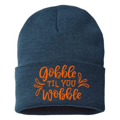 Gobble Til You Wobble Thanksgiving Funny Sustainable Knit Beanie