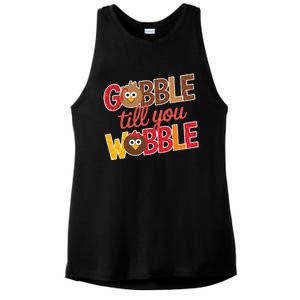 Gobble Till You Wobble Cartoon Turkey Funny Thanksgiving Ladies PosiCharge Tri-Blend Wicking Tank