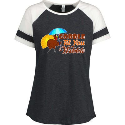 Gobble Til You Wobble Funny Thanksgiving Enza Ladies Jersey Colorblock Tee