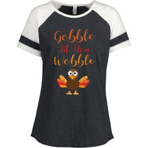 Gobble Till You Wobble Funny Thanksgiving Turkey Graphic Great Gift Enza Ladies Jersey Colorblock Tee