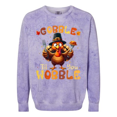 Gobble Til You Wobble Thanksgiving Turkey Colorblast Crewneck Sweatshirt