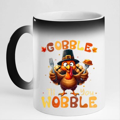 Gobble Til You Wobble Thanksgiving Turkey 11oz Black Color Changing Mug