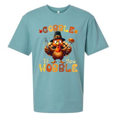 Gobble Til You Wobble Thanksgiving Turkey Sueded Cloud Jersey T-Shirt