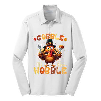 Gobble Til You Wobble Thanksgiving Turkey Silk Touch Performance Long Sleeve Polo