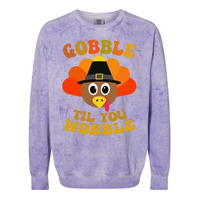 Gobble Til You Wobble Thanksgiving Day Colorblast Crewneck Sweatshirt