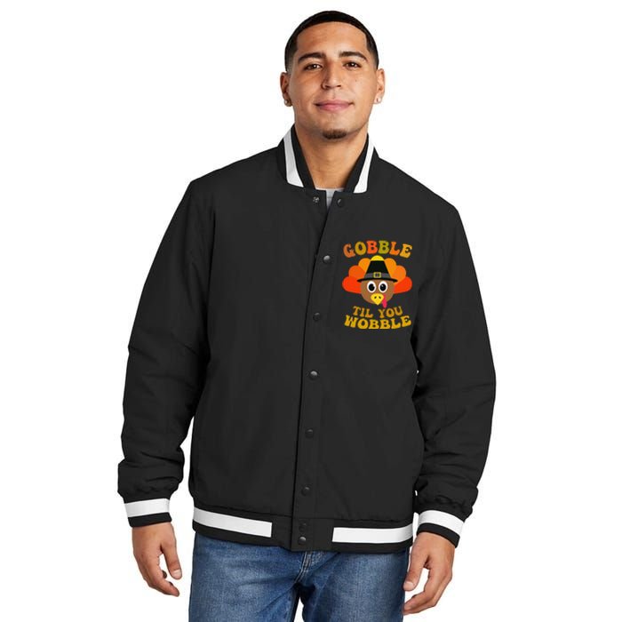 Gobble Til You Wobble Thanksgiving Day Insulated Varsity Jacket