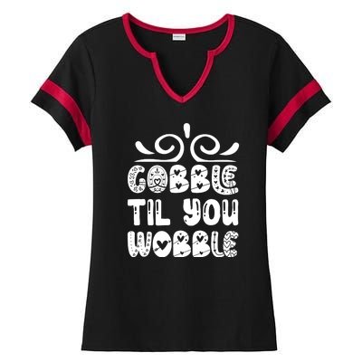 Gobble Til You Wobble Ladies Halftime Notch Neck Tee