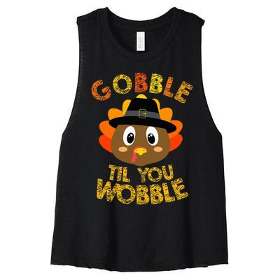 Gobble Til You Wobble Baby Outfit Thanksgiving Women's Racerback Cropped Tank