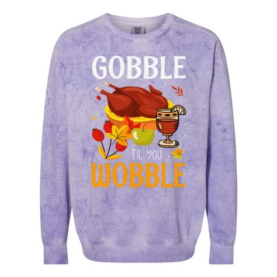 Gobble Til You Wobble Thanksgiving Turkey Colorblast Crewneck Sweatshirt