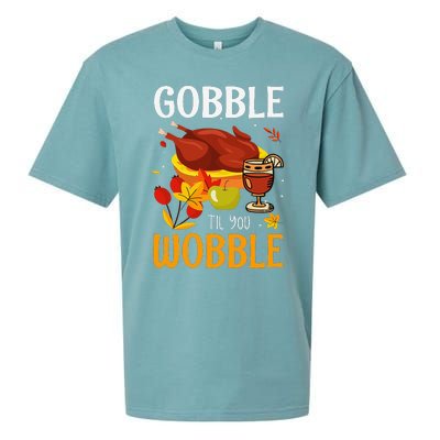 Gobble Til You Wobble Thanksgiving Turkey Sueded Cloud Jersey T-Shirt