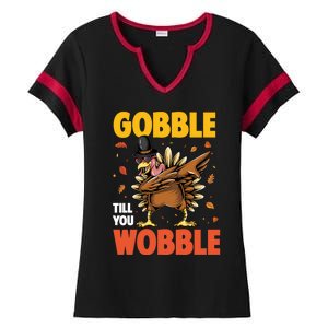 Gobble Till You Wobble Dabbing Turkey Family Thanksgiving Gift Ladies Halftime Notch Neck Tee