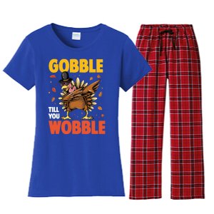 Gobble Till You Wobble Dabbing Turkey Family Thanksgiving Gift Women's Flannel Pajama Set