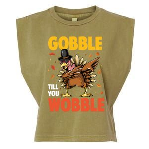 Gobble Till You Wobble Dabbing Turkey Family Thanksgiving Gift Garment-Dyed Women's Muscle Tee