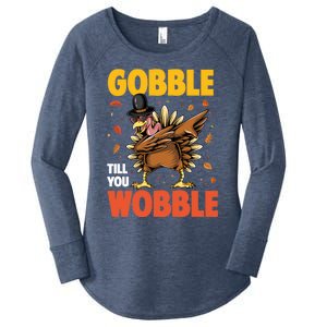 Gobble Till You Wobble Dabbing Turkey Family Thanksgiving Gift Women's Perfect Tri Tunic Long Sleeve Shirt