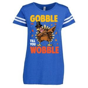 Gobble Till You Wobble Dabbing Turkey Family Thanksgiving Gift Enza Ladies Jersey Football T-Shirt