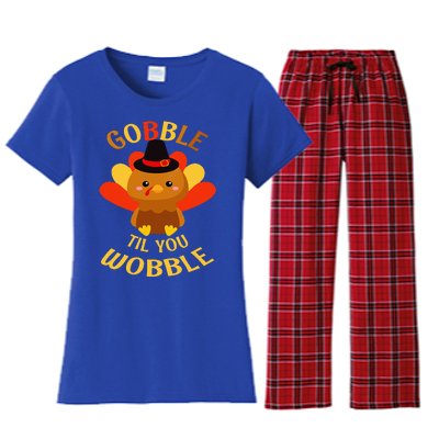 Gobble Til You Wobble Baby Thanksgiving Women's Flannel Pajama Set