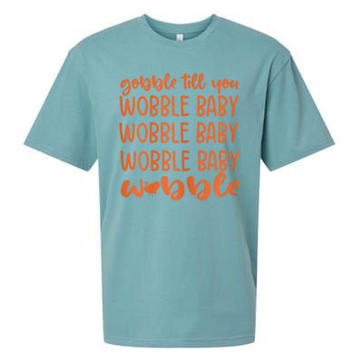 Gobble Till You Wobble Funny Baby Girl Thanksgiving Outfit Sueded Cloud Jersey T-Shirt