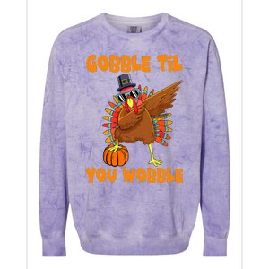 Gobble Til You Wobble Dabbing Turkey Thanksgiving Colorblast Crewneck Sweatshirt