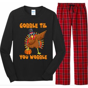 Gobble Til You Wobble Dabbing Turkey Thanksgiving Long Sleeve Pajama Set