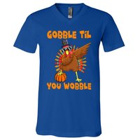 Gobble Til You Wobble Dabbing Turkey Thanksgiving V-Neck T-Shirt