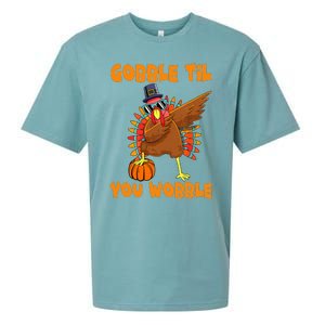 Gobble Til You Wobble Dabbing Turkey Thanksgiving Sueded Cloud Jersey T-Shirt